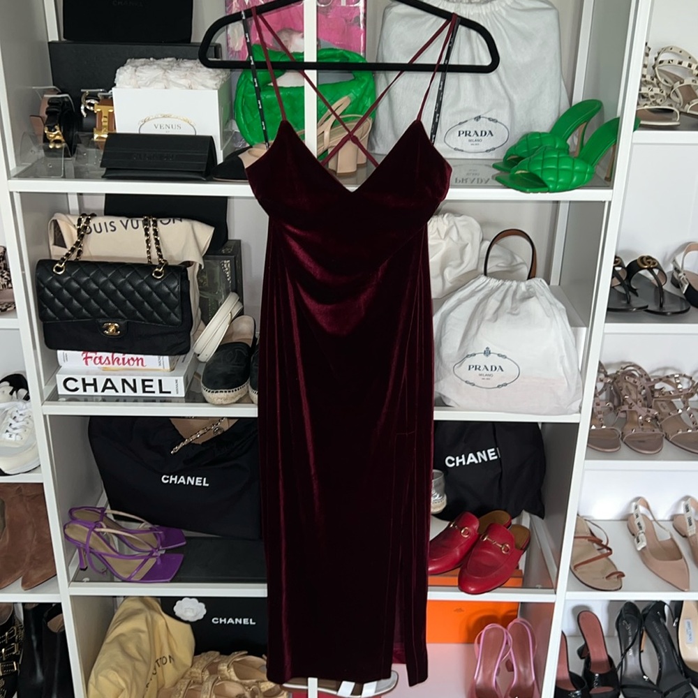 Burgundy velvet midi dress